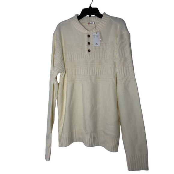 H2H Men's Ivory Knit Sweater Pullover Size XL Button Neck 100% Acrylic - Picture 1 of 10